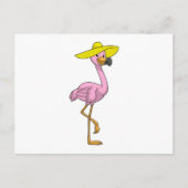 Flamingo op strand met hoed briefkaart (Voorkant)
