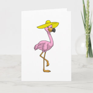 Flamingo op strand met hoed kaart