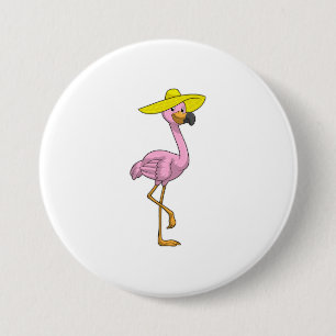 Flamingo op strand met Pet Ronde Button 7,6 Cm