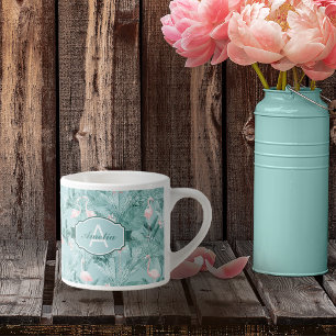 Flamingo Orchid Tropical Pattern Blauwgroen ID868 Espresso Kop