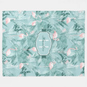 Flamingo Orchid Tropical Pattern Blauwgroen ID868 Fleece Deken (Voorkant (Horizontaal))