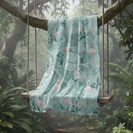 Flamingo Orchid Tropical Pattern Blauwgroen ID868 Fleece Deken