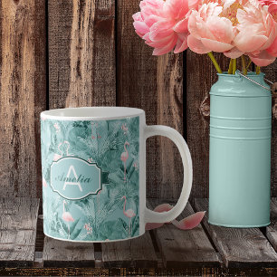 Flamingo Orchid Tropical Pattern Blauwgroen ID868 Koffiemok