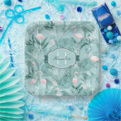 Flamingo Orchid Tropical Pattern Blauwgroen ID868 Papieren Bordje (Feest)