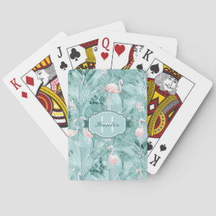 Flamingo Orchid Tropical Pattern Blauwgroen ID868 Pokerkaarten