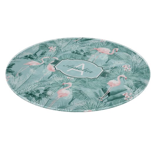 Flamingo Orchid Tropical Pattern Blauwgroen ID868 Snijplank (Hoek)
