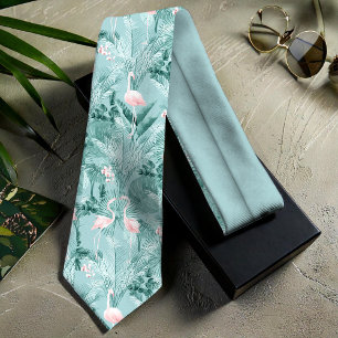 Flamingo Orchid Tropical Pattern Blauwgroen ID868 Stropdas