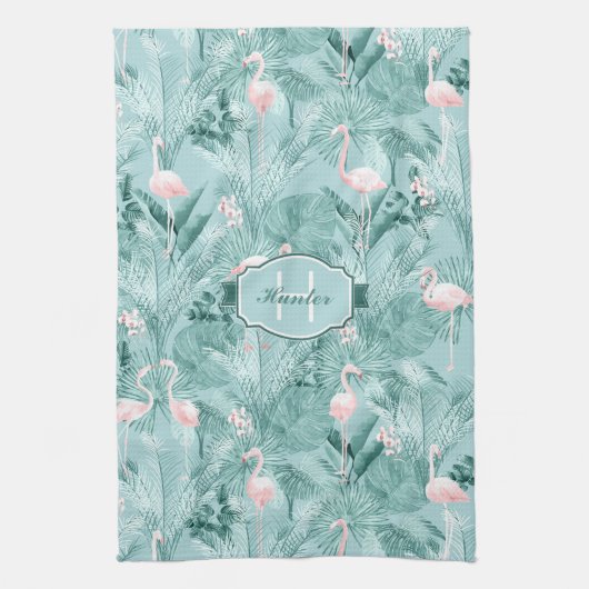 Flamingo Orchid Tropical Pattern Blauwgroen ID868 Theedoek (Verticaal)