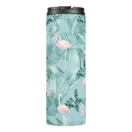 Flamingo Orchid Tropical Pattern Blauwgroen ID868 Thermosbeker (Achterkant)