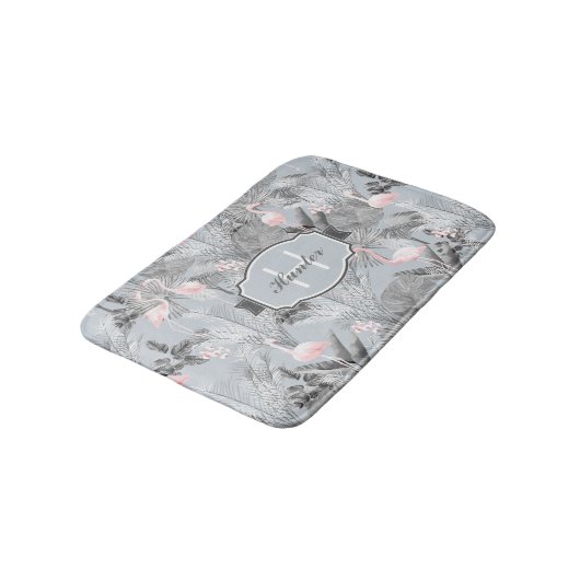Flamingo Orchid Tropical Pattern Grey ID868 Badmat (Gekanteld)
