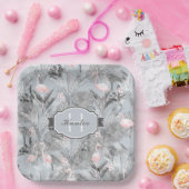 Flamingo Orchid Tropical Pattern Grey ID868 Papieren Bordje (Feest)