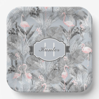 Flamingo Orchid Tropical Pattern Grey ID868 Papieren Bordje