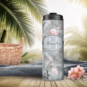 Flamingo Orchid Tropical Pattern Grey ID868 Thermosbeker