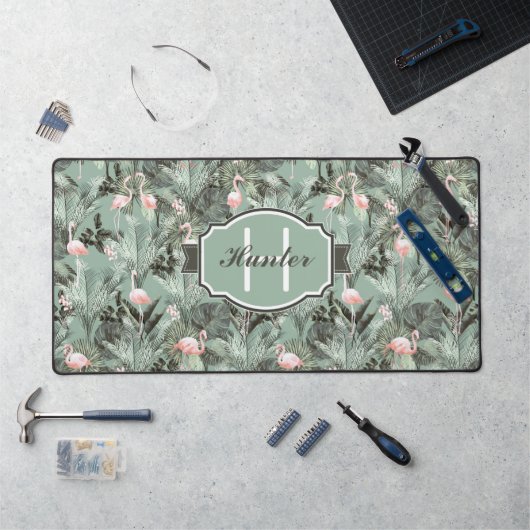 Flamingo Orchid Tropical Pattern Sage ID868 Bureaumat (Werkstation)