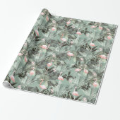 Flamingo Orchid Tropical Pattern Sage ID868 Cadeaupapier (Uitgerold)