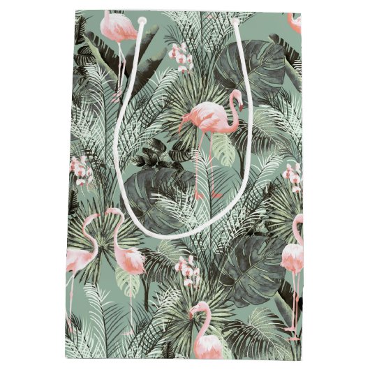Flamingo Orchid Tropical Pattern Sage ID868 Medium Cadeauzakje (Achterkant)