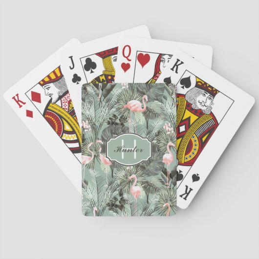 Flamingo Orchid Tropical Pattern Sage ID868 Pokerkaarten (Achterkant)