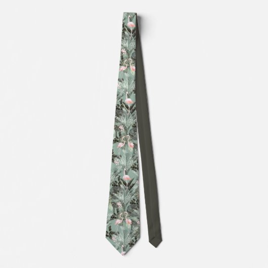 Flamingo Orchid Tropical Pattern Sage ID868 Stropdas (Voorkant)
