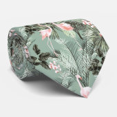 Flamingo Orchid Tropical Pattern Sage ID868 Stropdas (Opgerold)