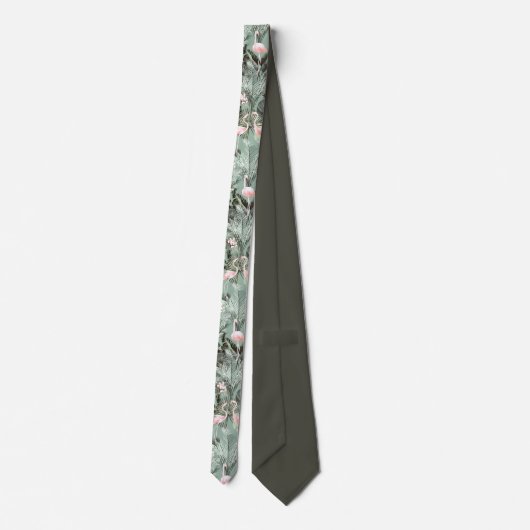 Flamingo Orchid Tropical Pattern Sage ID868 Stropdas (Achterkant)