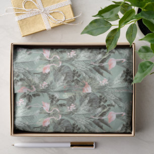 Flamingo Orchid Tropical Pattern Sage ID868 Tissuepapier