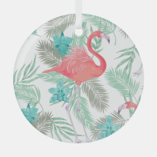 Flamingo, orchidee: romantisch  patroon. glas ornament