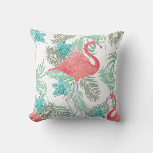 Flamingo, orchidee: romantisch  patroon. kussen (Voorkant)