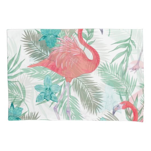 Flamingo, orchidee: romantisch  patroon. kussensloop (Voorkant)