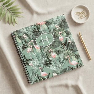 Flamingo Orchidee Tropisch Patroon Sage ID868 Notitieboek
