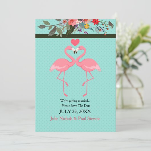 Flamingo Paar Uitnodiging (Staand voorkant)