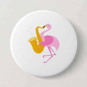 Flamingo Palling Saxophone Saxophonist Funn Ronde Button 7,6 Cm