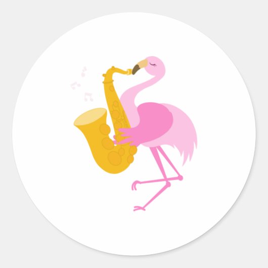 Flamingo Palling Saxophone Saxophonist Funn Ronde Sticker (Voorkant)