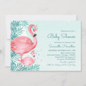 Flamingo & Palm Leaves Blauwgroen Waterverf Baby s Kaart (Voorkant)