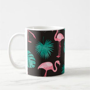 Flamingo, palm leaves: tropical watercolor. koffiemok