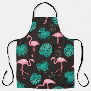 Flamingo, palm leaves: tropical watercolor. schort