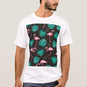 Flamingo, palm leaves: tropical watercolor. t-shirt
