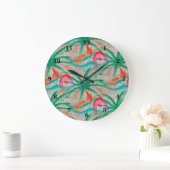 Flamingo Palm Tree Burlap Kijk Grote Klok (Huis)