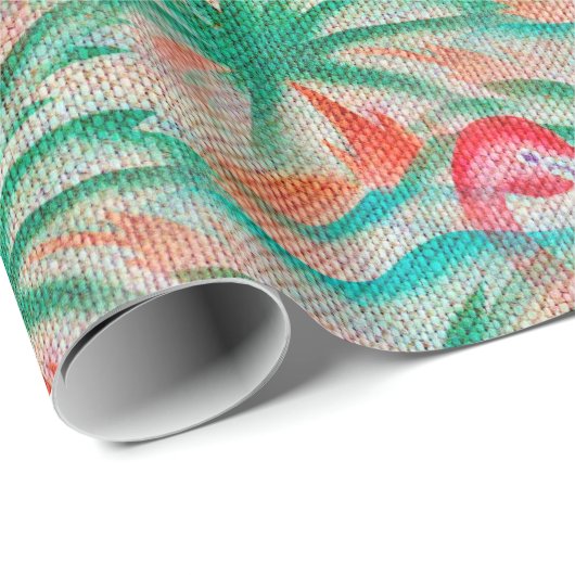 Flamingo Palm Tree Burlap Kijk uit Cadeaupapier (Rol Hoek)
