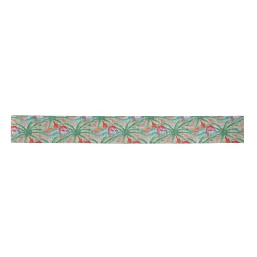 Flamingo Palm Tree Burlap Kijk uit Lint (Voorkant)