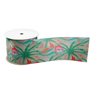 Flamingo Palm Tree Burlap Kijk uit Lint