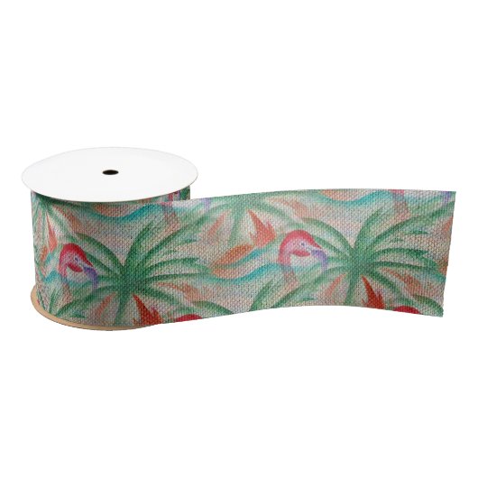 Flamingo Palm Tree Burlap Kijk uit Lint (Spoel)