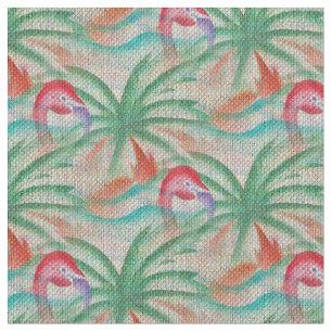 Flamingo Palm Tree Burlap Kijk uit Stof