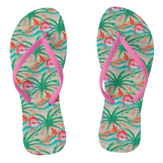 Flamingo Palm Tree Burlap Kijk uit Teenslippers (Voetbed)