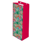 Flamingo Palm Tree Burlap Kijk uit Wijn Cadeautas (Voorkant Gekanteld)
