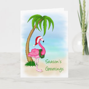 Flamingo Palm Tree Christmas Wenskaart Feestdagen Kaart