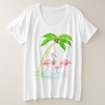 Flamingo Palm Tree Womens Plus Size Summer t-shirt