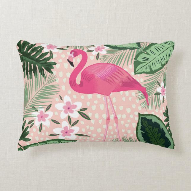 Flamingo, palmbomen, keukenontwerp accent kussen (Voorkant)
