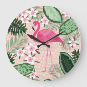 Flamingo, palmbomen, keukenontwerp grote klok