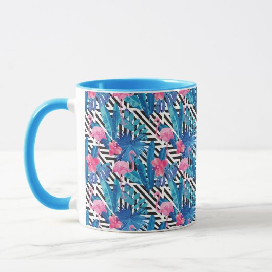 Flamingo & Palms op Geometrisch Patroon Mok (Links)
