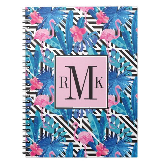 Flamingo & Palms op Geometrisch Patroon Notitieboek (Voorkant)